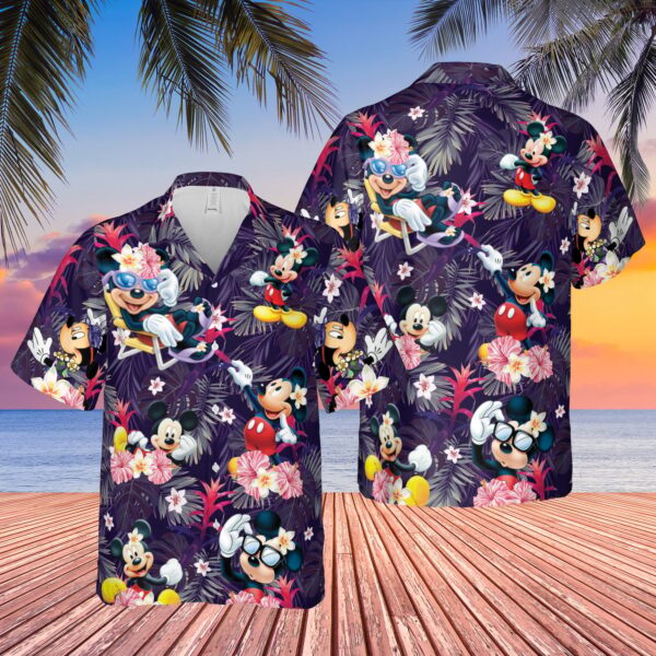 Disney Hawaiian Shirt Summer Beach Mickey Mouse Tropical Disney Purple Aloha Button Up Shirt
