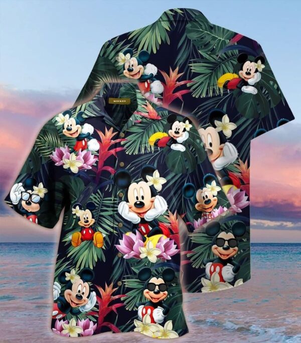 Disney Hawaiian Shirt Summer Beach Mickey Tropical Forest Disney Aloha Button Up Shirt