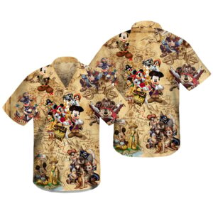 Disney Hawaiian Shirt Summer Beach Pirates Mickey Mouse Disney Aloha Button Up Shirt