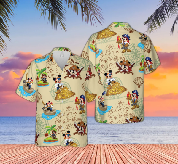 Disney Hawaiian Shirt Summer Beach Pirates Mickey Mouse Disney Aloha Button Up Shirt