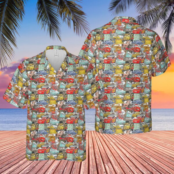 Disney Hawaiian Shirt Summer Beach Pixar Cars Sketched Disney Aloha Button Up Shirt
