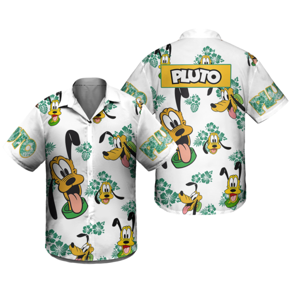Disney Hawaiian Shirt Summer Beach Pluto Dog Hibiscus Disney Aloha Button Up Shirt