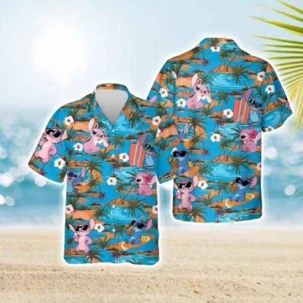 Disney Hawaiian Shirt Summer Beach Stitch And Angel Disney Aloha Button Up Shirt