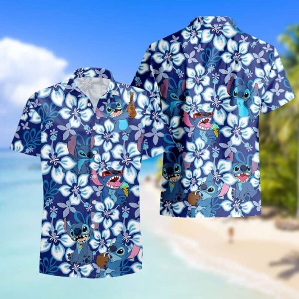 Disney Hawaiian Shirt Summer Beach Stitch Hibiscus Pattern Disney Aloha Button Up Shirt