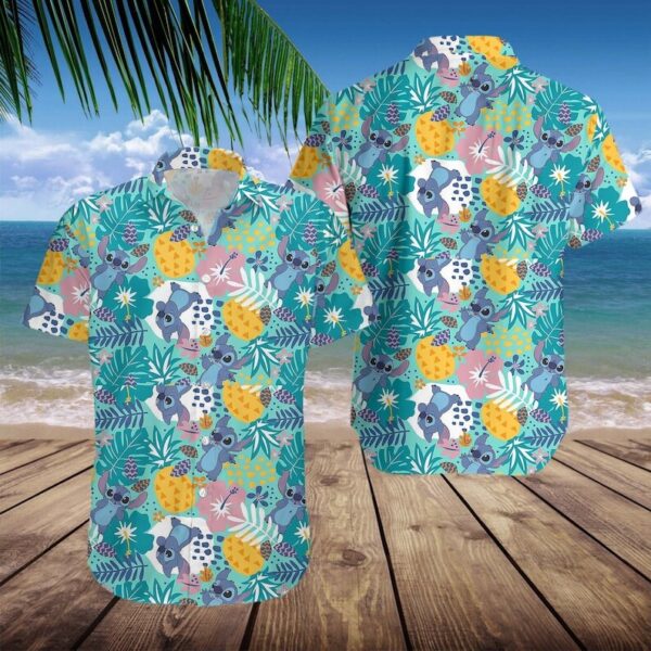 Disney Hawaiian Shirt Summer Beach Stitch Pineapple Disney Aloha Button Up Shirt
