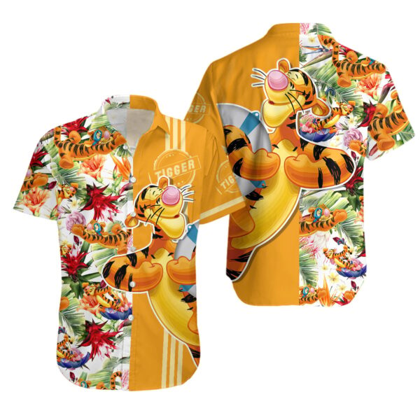 Disney Hawaiian Shirt Summer Beach Tigger The Tiger Floral Disney Aloha Button Up Shirt