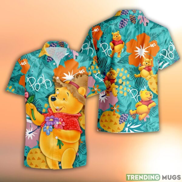 Disney Hawaiian Shirt Summer Beach Winnie The Pooh Clear Orange Floral Disney Aloha Button Up Shirt