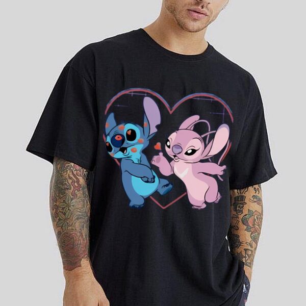 Disney Lilo And Stitch Angel Heart Kisses – Short Sleeve Cotton T-Shirt