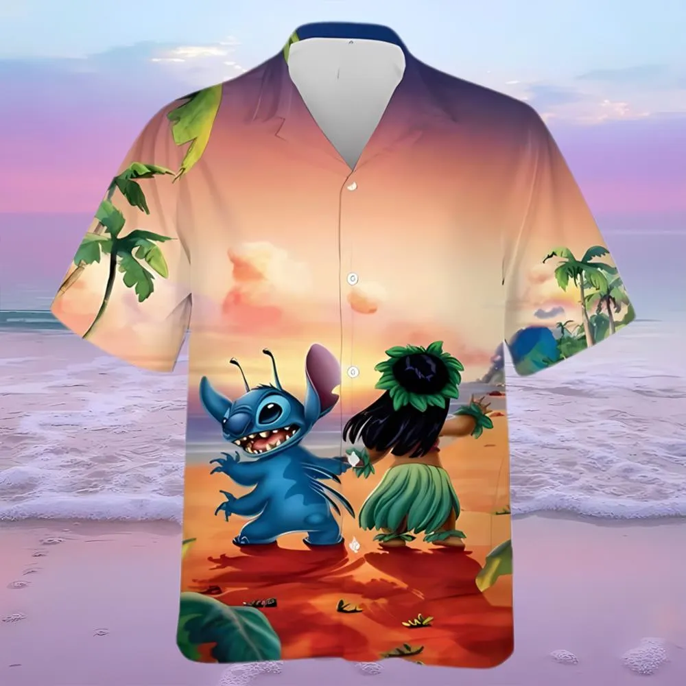 Disney Lilo And Stitch Hawaiian Shirt Sunset Pattern All Over Print