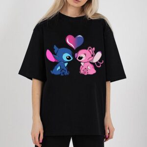 Disney Stitch And Angel Happy Valentine’s Day Matching T-Shirt Gift Valentine’s Tee