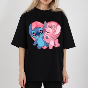 Disney Stitch And Angel Kissing Valentine’s Day T-Shirt Disney Family Matching T-Shirt