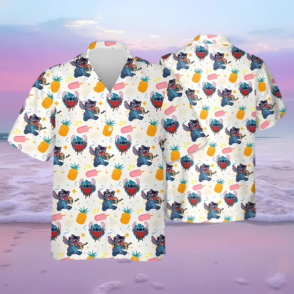 Disney Stitch Hawaiian Shirt Pineapple Pattern Summer Gift For Beach Trip