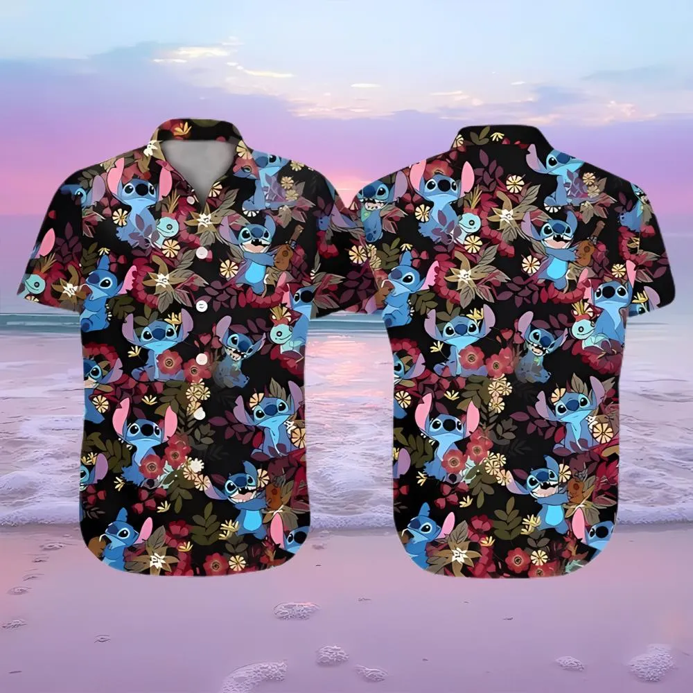 Disney Stitch Hawaiian Shirt Tropical Flowers Beach Lovers Gift