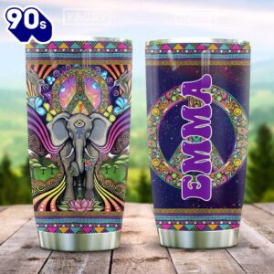 Elephant Doodle Hippie Personalized Tumbler