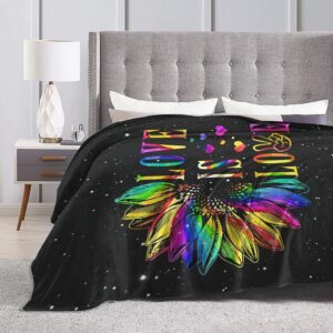 Fleece Throw Blanket For Couch Blankets Printed Decorations Lgbt Gay Pride Rainbow Sunflower Love Is Love 2