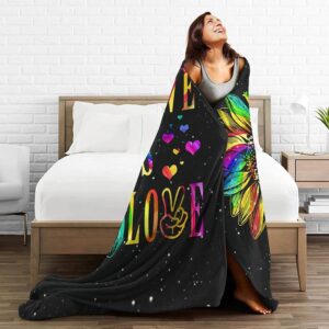 Fleece Throw Blanket For Couch Blankets Printed Decorations Lgbt Gay Pride Rainbow Sunflower Love Is Love 3