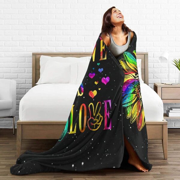 Fleece Throw Blanket For Couch, Blankets Printed Decorations Lgbt Gay Pride Rainbow Sunflower Love Is Love