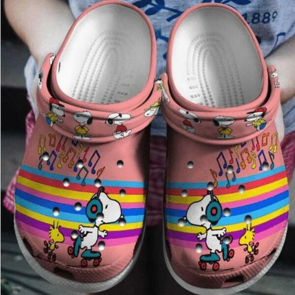Friend Snoopy Music Crocs Crocband Clog Comfortable Water Shoes In Pink