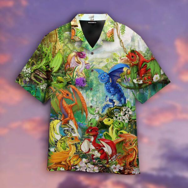 Fruit Dragons In The Mushrooms Forest Hippie Hawaiian Shirt – Beachwear For Men – Gifts For Young Adults