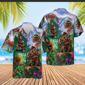 Funny Bigfoot Green Hippie Hawaiian…