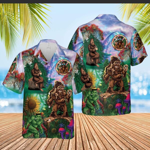 Funny Bigfoot Green Hippie Hawaiian Shirt – Beachwear For Men – Gifts For Young Adults
