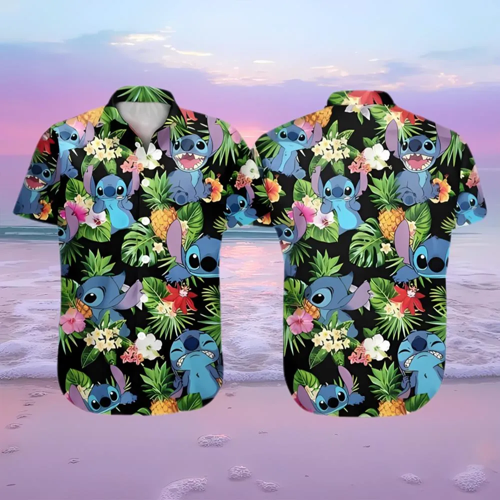Funny Disney Stitch Hawaiian Shirt Tropical Pattern All Over Print