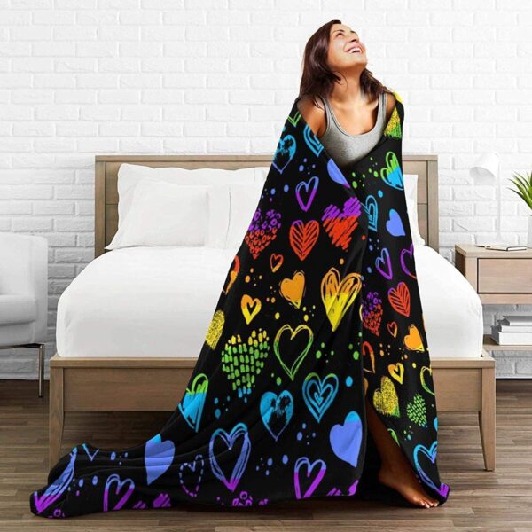 Gay Pride Rainbow Lgbt Colorful Hearts Bed Blanket Ultra Soft, Fleece Blankets For Lgbt Community