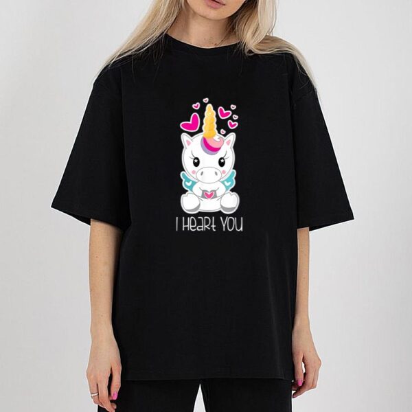 Girls Cute Unicorn I Heart You Shirt Gift For Valentine’s Day