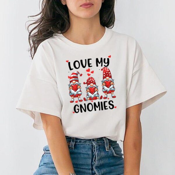 Gnome Valentine Shirt Cute Gnome Graphic Love Heart Print Shirts Short