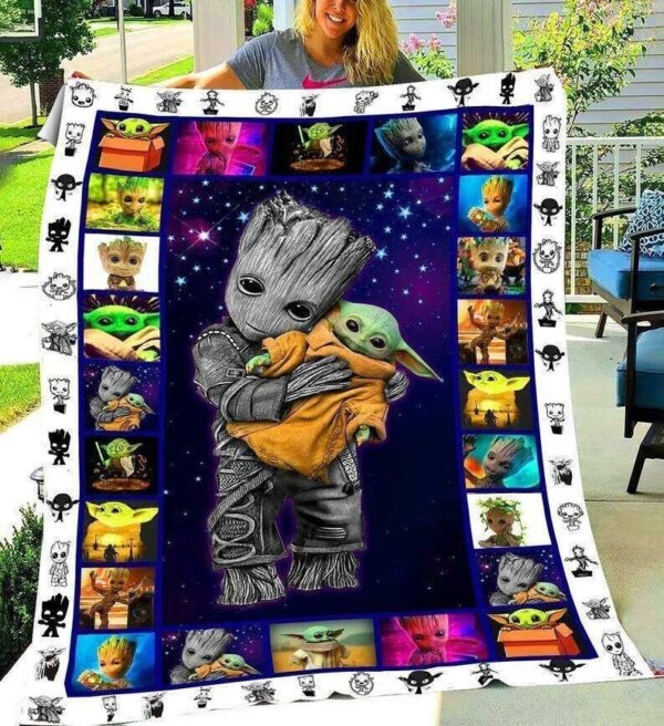 Groot And Baby Yoda Fleece Blanket 50×60 60×80 Made In Us