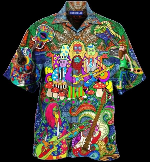 Guitar Colorful Amazing Design Hippie Hawaiian Shirt – Beachwear For Men – Gifts For Young Adults