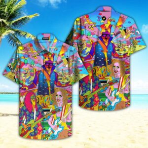 Guitar Colorful Hippie Hawaiian Shirt…