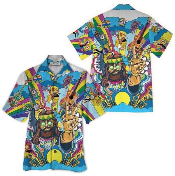 Guitar Hippie Hawaiian Shirt – Beachwear For Men – Gifts For Young Adults