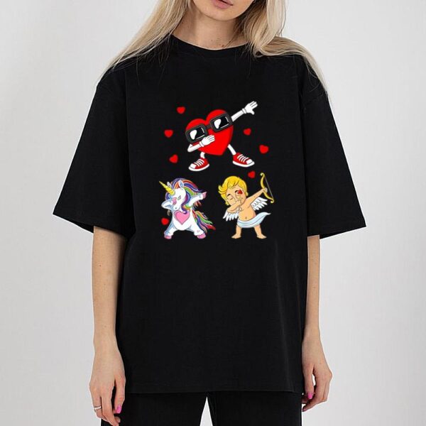 Heart And Cupid Funny Unicorn Valentine’s Day T-Shirt