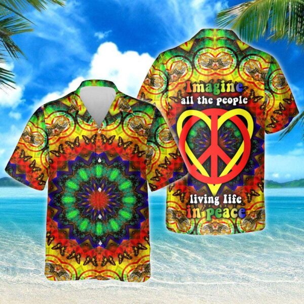 Heart Imagine All The People Living Life In Peace Hippie Hawaiian Shirt – Beachwear For Men – Gifts For Young Adults