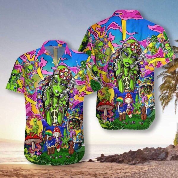 Hippie Alien Hawaiian Shirt For Men Women- Beachwear For Men – Gifts For Young Adults