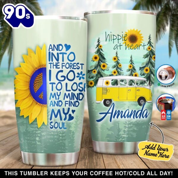 Hippie And Into The Forest I Go Car Personalized Tumbler