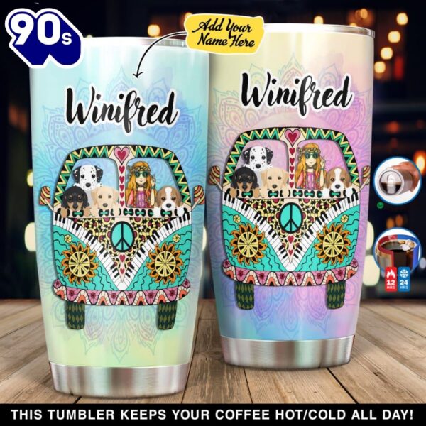 Hippie Bus Dogs And Girl Personalized Tumbler