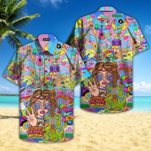 Hippie Guitar Hawaiian Shirt For…