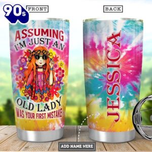 Hippie Old Lady Personalized Tumbler
