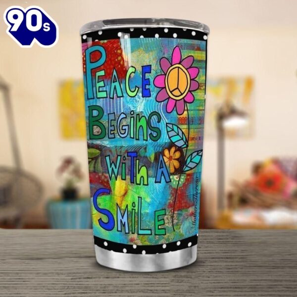 Hippie Peace Flower Art Stainless Steel Cup Tumbler