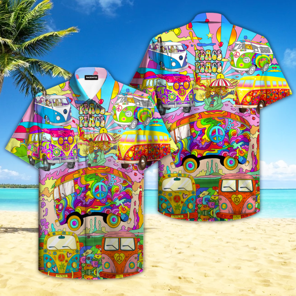 Hippies Bus Hawaiian Shirt- Beachwear For Men – Gifts For Young Adults