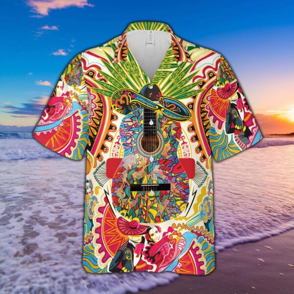 Hispanic Guitar Hippie Hawaiian Shirt – Beachwear For Men – Gifts For Young Adults
