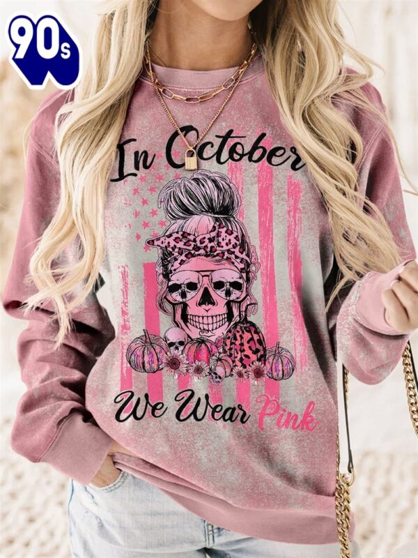 In October We Wear Pink Women Messy Bun Skull Breast Cancer – Breast Cancer Awareness Shirt