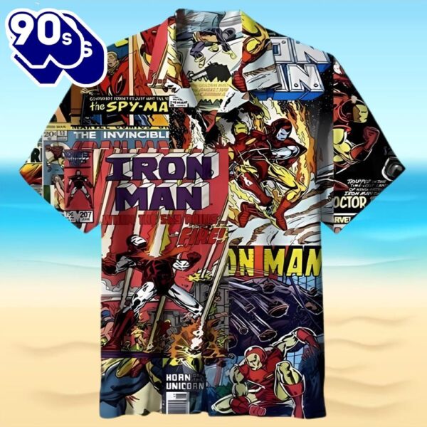 Iron Man Comic Striped Hawaiian Shirt