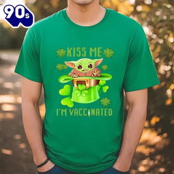 Kiss Me I’m Vaccinated Leprechaun Baby Yoda Patrick’s Day T-Shirt