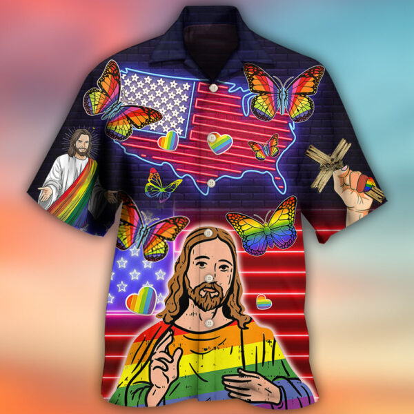 LGBT Independence Day Jesus Butterfly Neon Hawaiian Shirt