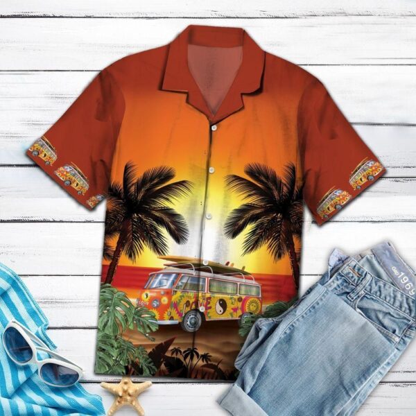 Legend Bus Brown Unique Design Hippie Hawaiian Shirt – Beachwear For Men – Gifts For Young Adults