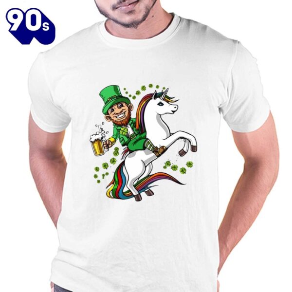 Leprechaun Riding Unicorn St Patricks Day T-Shirt