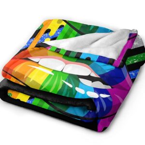 Lesbian Rainbow Lips Pride Flannel Fleece Throw Blankets For Bed Sofa Living Room Soft Blanket 2